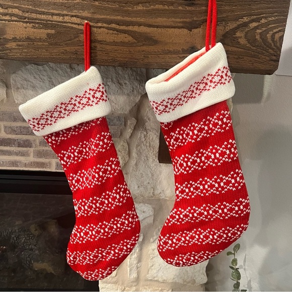 Festive Red and White Holiday Knit Stockings - Picture 1 of 4